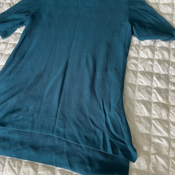 Eileen Fisher Teal Textured Short Sleeve Top - Picture 2 of 7